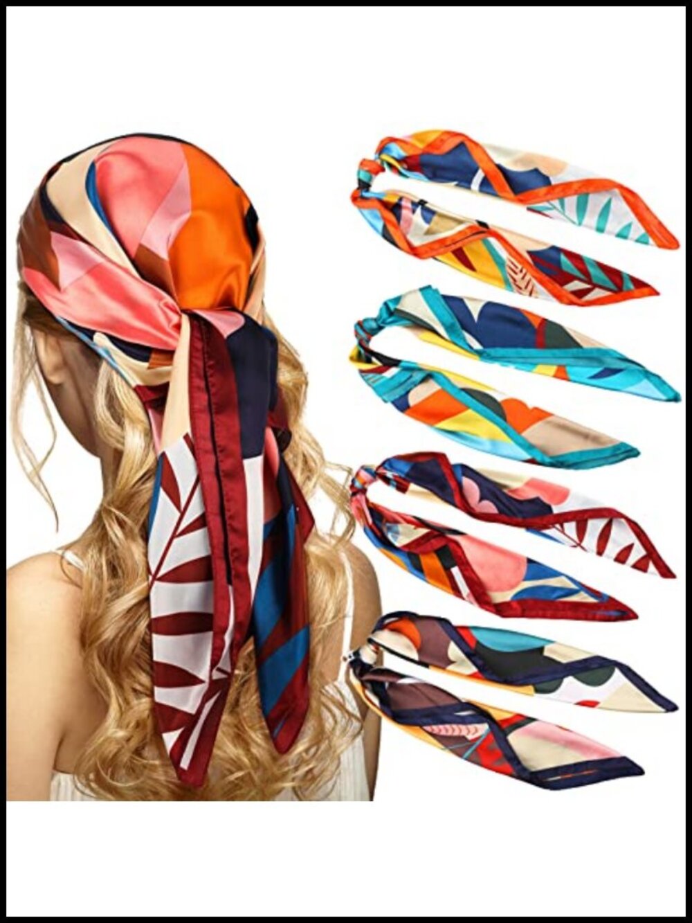 4 Pc Imitation Silk Floral Square Scarf Set Satin Bandana Wrap